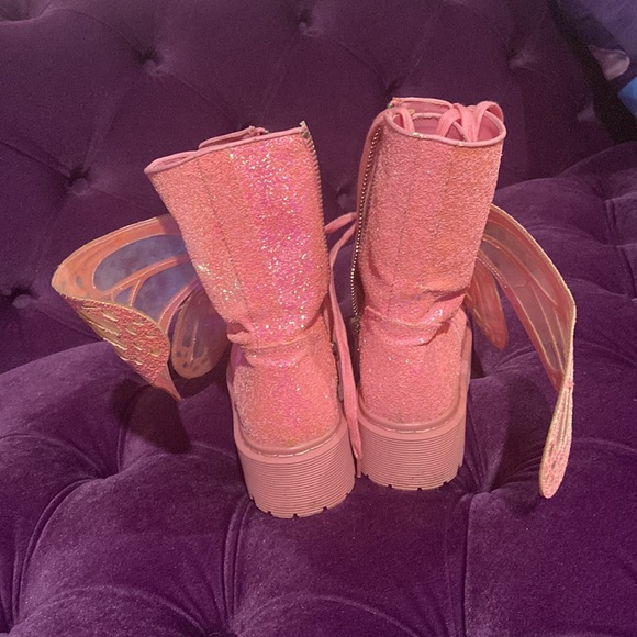 club exx Shoes Dolls Kill Club Exx Pink Glitter Butter Combat Boots